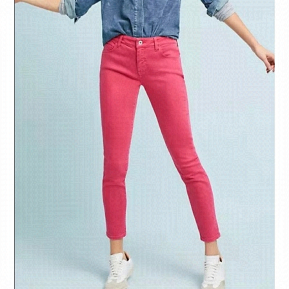 NEW Pilcro and the Letterpress Anthropologie Mid Rise Skinny Ankle Pink Jeans